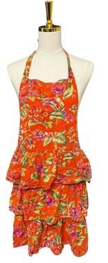 April Cornell Floral Cotton Ruffle Apron Orange Pink Cottagecore 100% Cotton